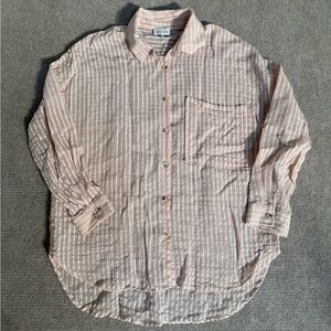 ACOA Pink & White Striped Oversized Linen Button-Down Shirt - Size Medium